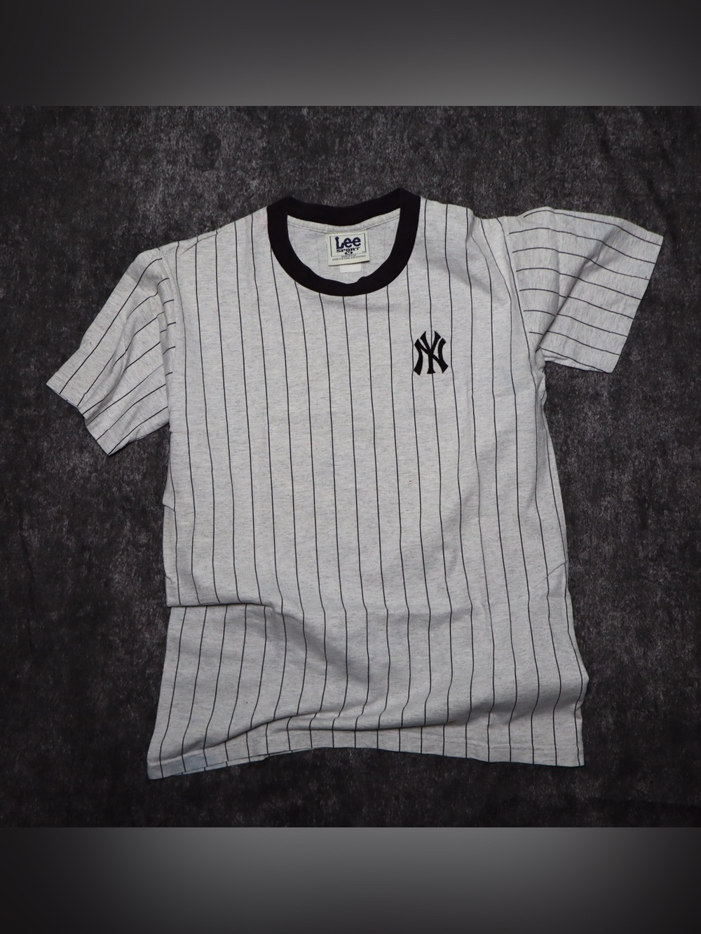 Vintage New York Yankees Pinstripe Ringer Shirt Lee Sport Size M Made in USA NY